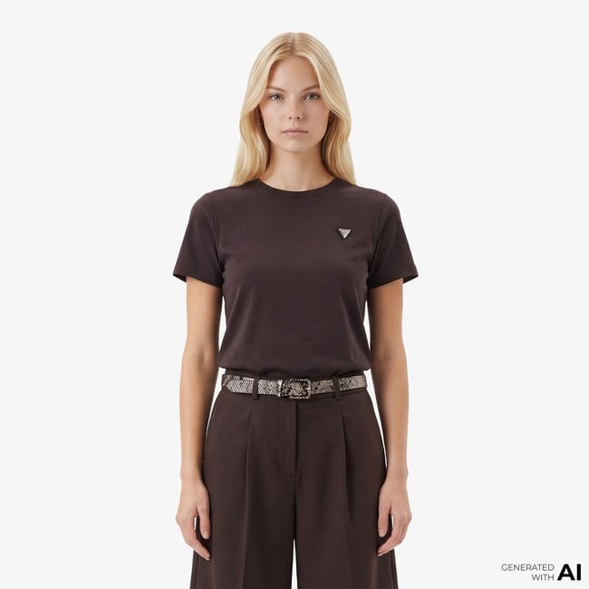  Guess Sonia Aktif Modal Karışımlı Slim Fit Kadın Kahverengi T-Shirt