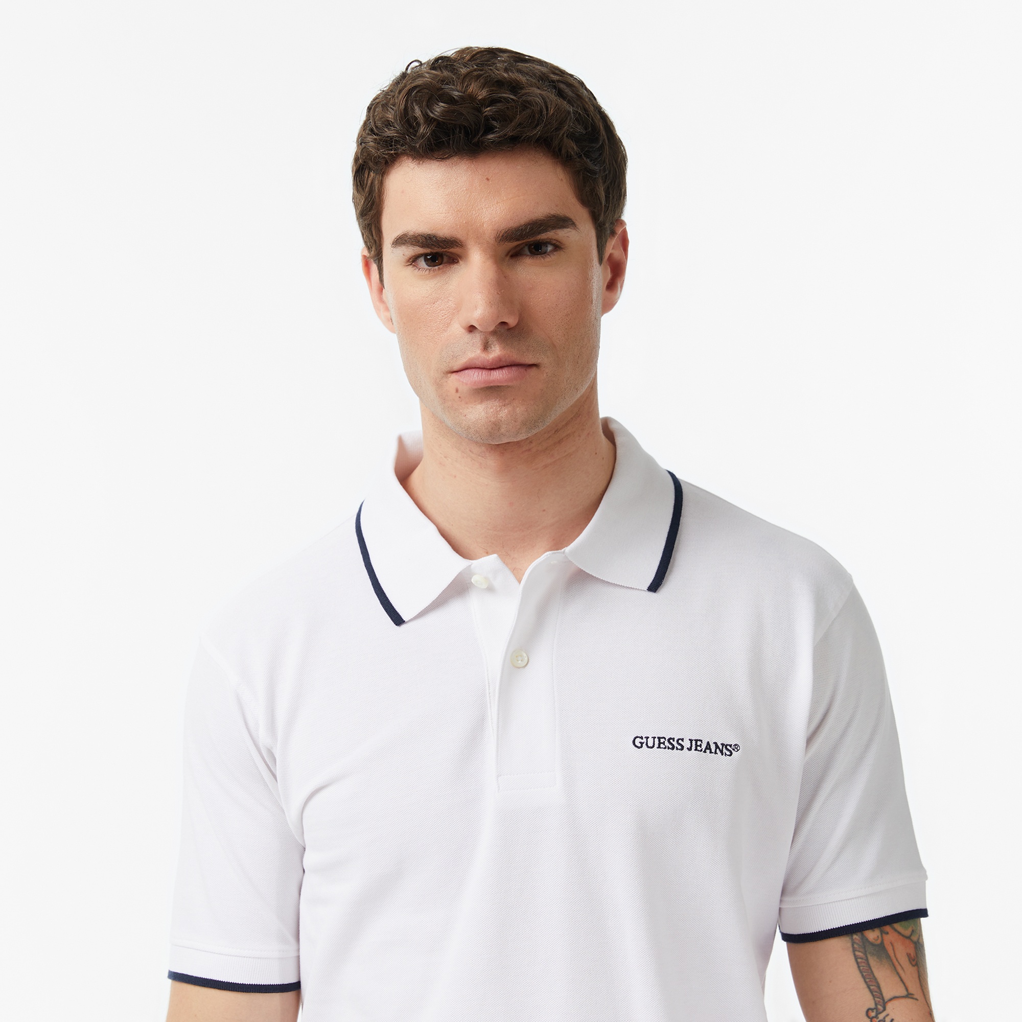 Guess Jeans Embro Regular Fit Erkek Beyaz Polo
