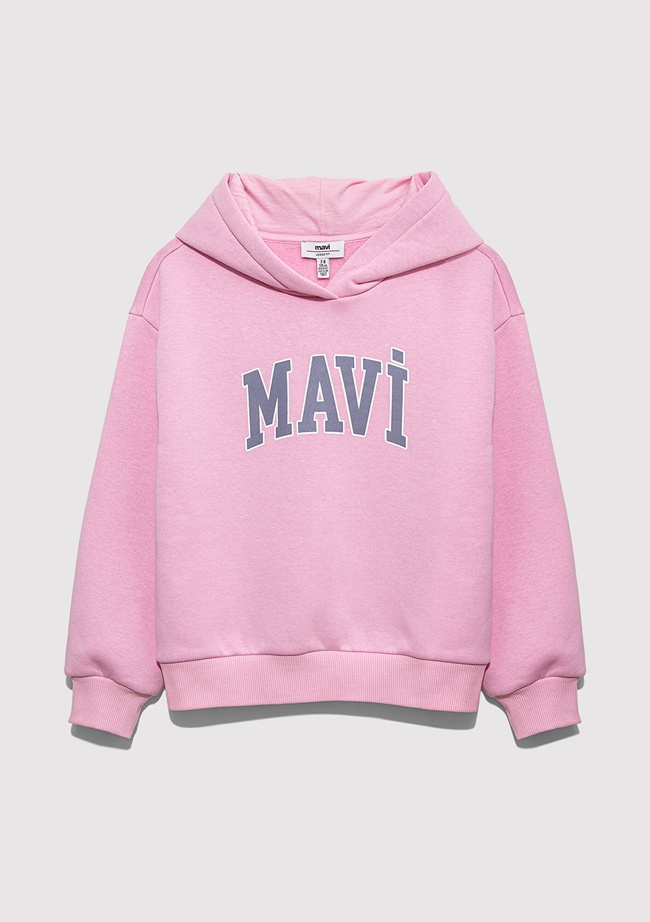  Mavi Mavi Logo Baskılı Kapüşonlu Pembe Sweatshirt 7610035-70973