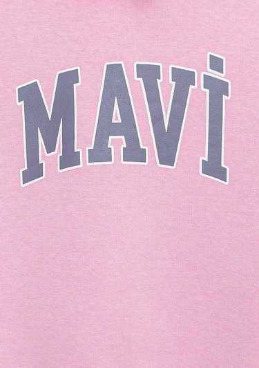  Mavi Mavi Logo Baskılı Kapüşonlu Pembe Sweatshirt 7610035-70973