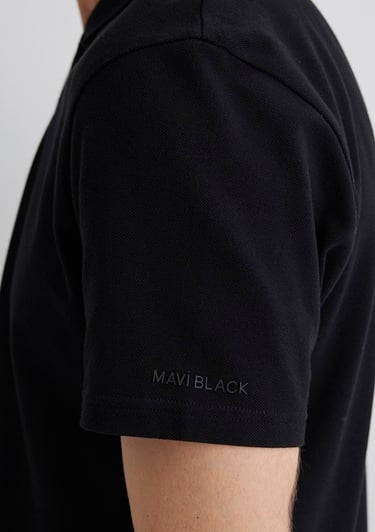  Mavi Yarı Fermuarlı Siyah Polo Tişört Regular Fit / Normal Kesim 0612525-900