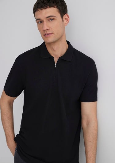  Mavi Yarı Fermuarlı Siyah Polo Tişört Regular Fit / Normal Kesim 0612525-900