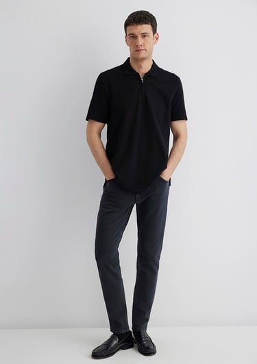  Mavi Yarı Fermuarlı Siyah Polo Tişört Regular Fit / Normal Kesim 0612525-900