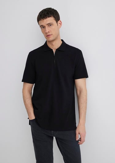  Mavi Yarı Fermuarlı Siyah Polo Tişört Regular Fit / Normal Kesim 0612525-900