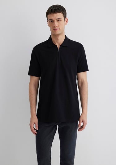  Mavi Yarı Fermuarlı Siyah Polo Tişört Regular Fit / Normal Kesim 0612525-900