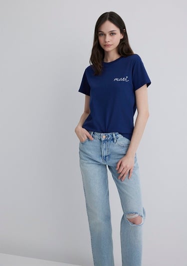  Mavi Mavi Logo Baskılı Mavi Tişört Semi Slim Fit / Yarı Dar Kesim 1612962-70722