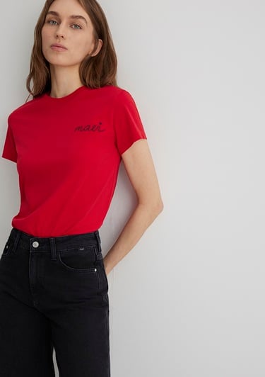  Mavi Mavi Logo Baskılı Kırmızı Tişört Semi Slim Fit / Yarı Dar Kesim 1612962-82054