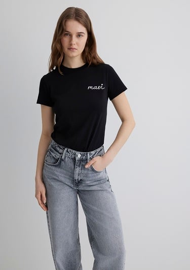  Mavi Mavi Logo Baskılı Siyah Tişört Semi Slim Fit / Yarı Dar Kesim 1612962-900