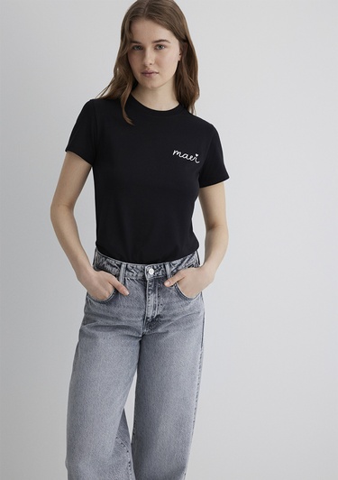  Mavi Mavi Logo Baskılı Siyah Tişört Semi Slim Fit / Yarı Dar Kesim 1612962-900