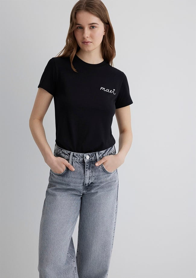  Mavi Mavi Logo Baskılı Siyah Tişört Semi Slim Fit / Yarı Dar Kesim 1612962-900