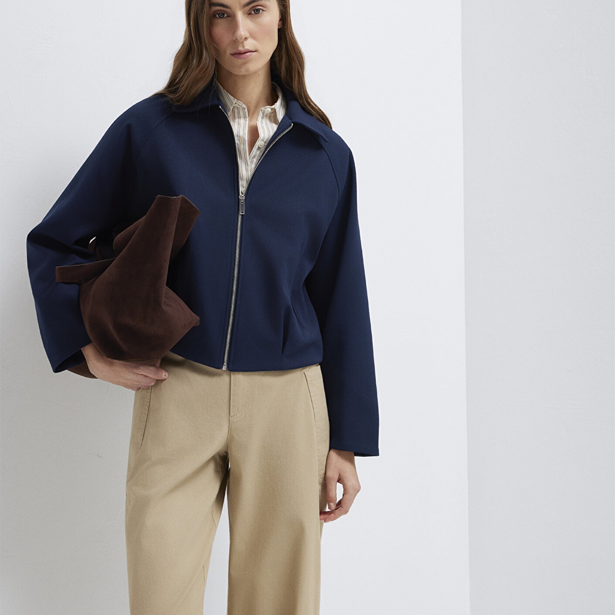 Mavi Lacivert Crop Ceket Oversize / Geniş Kesim 1110820-82318