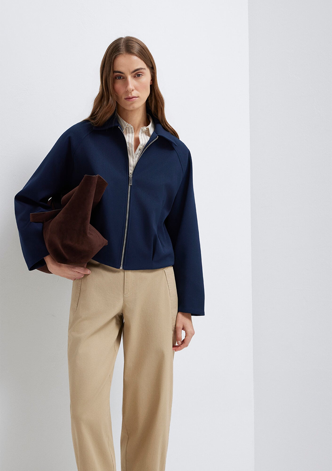  Mavi Lacivert Crop Ceket Oversize / Geniş Kesim 1110820-82318