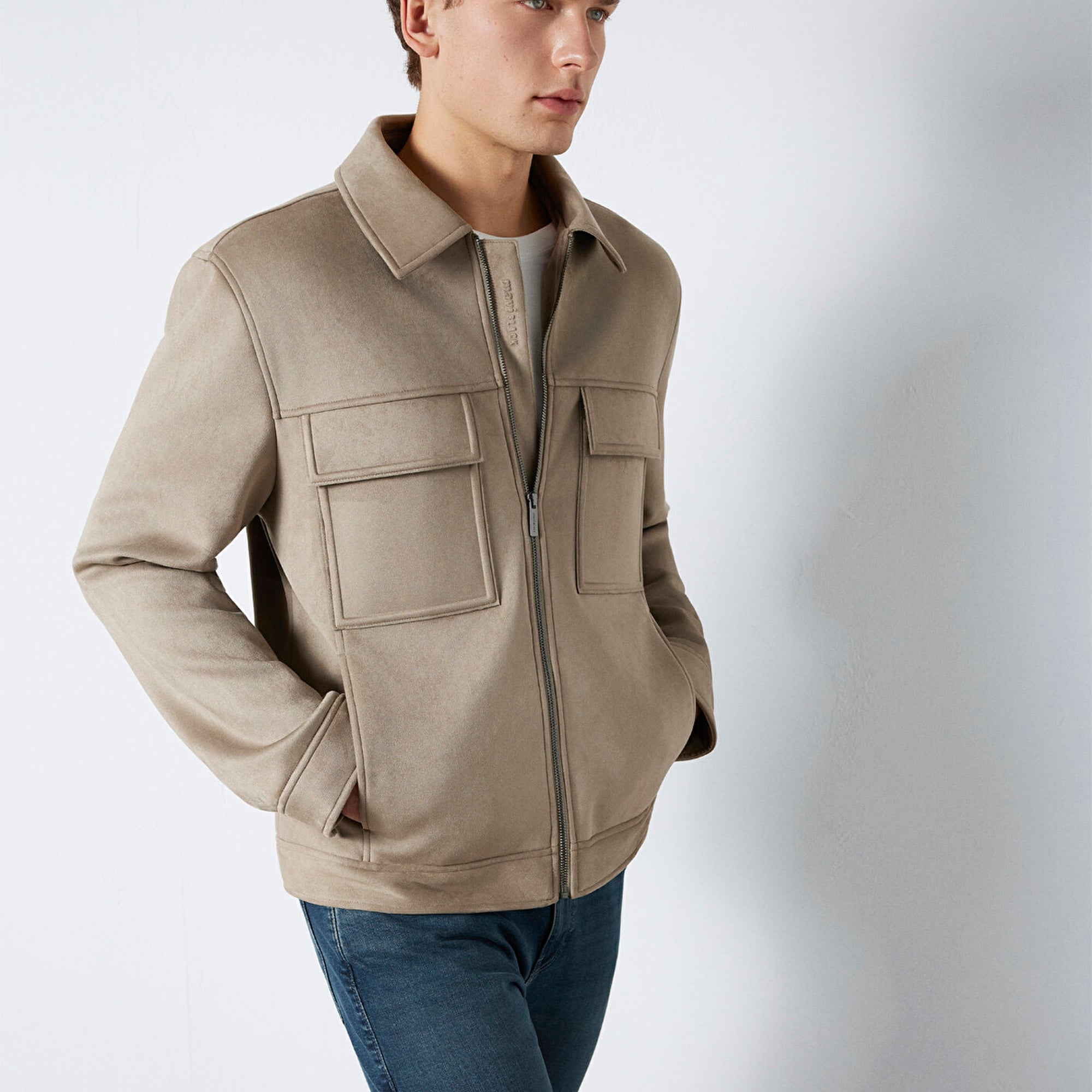 Mavi Mavi Black Cep Detaylı Bej Suni Deri Ceket Regular Fit / Normal Kesim 0110783-80697