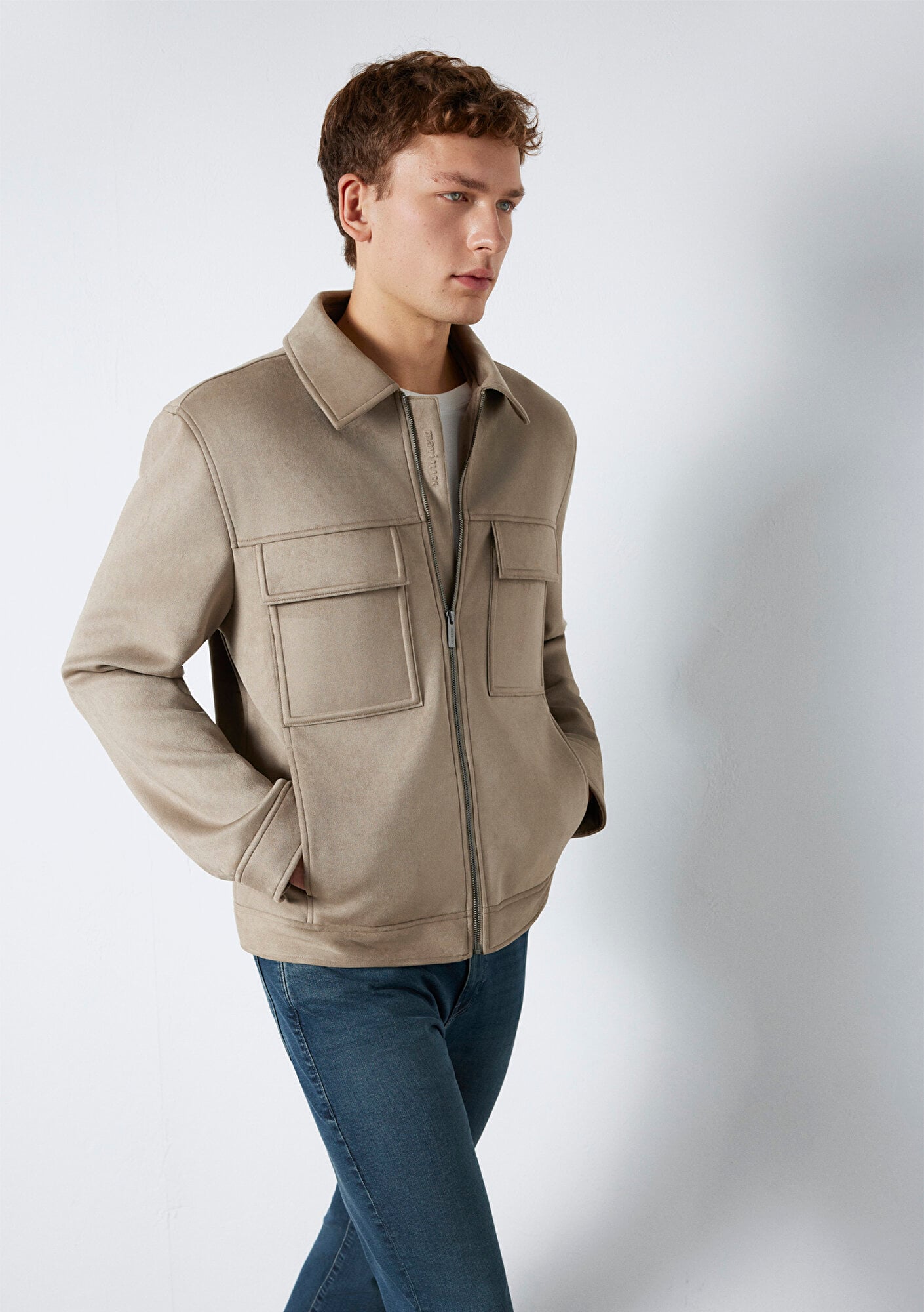  Mavi Mavi Black Cep Detaylı Bej Suni Deri Ceket Regular Fit / Normal Kesim 0110783-80697