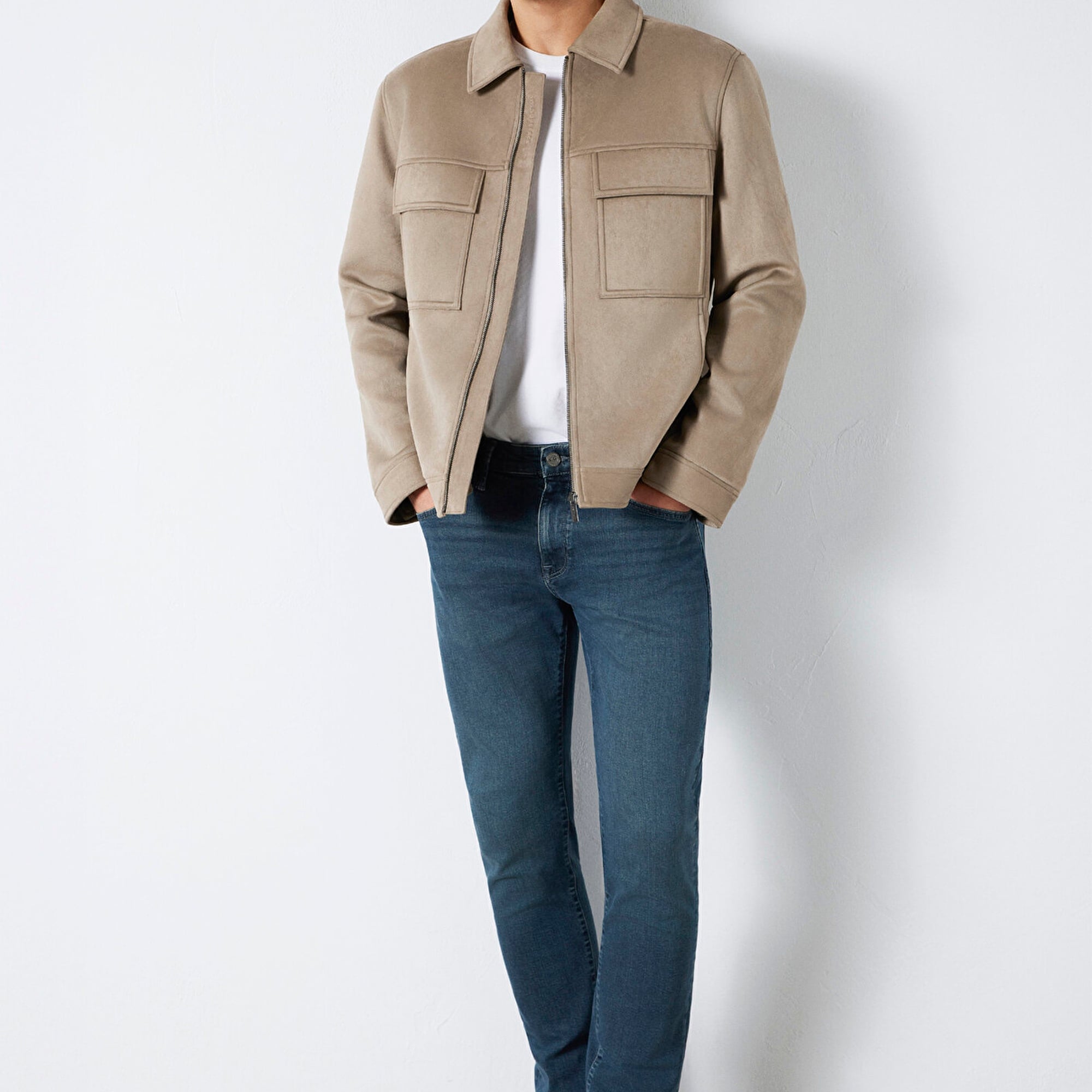 Mavi Mavi Black Cep Detaylı Bej Suni Deri Ceket Regular Fit / Normal Kesim 0110783-80697