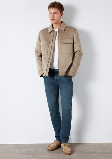  Mavi Mavi Black Cep Detaylı Bej Suni Deri Ceket Regular Fit / Normal Kesim 0110783-80697