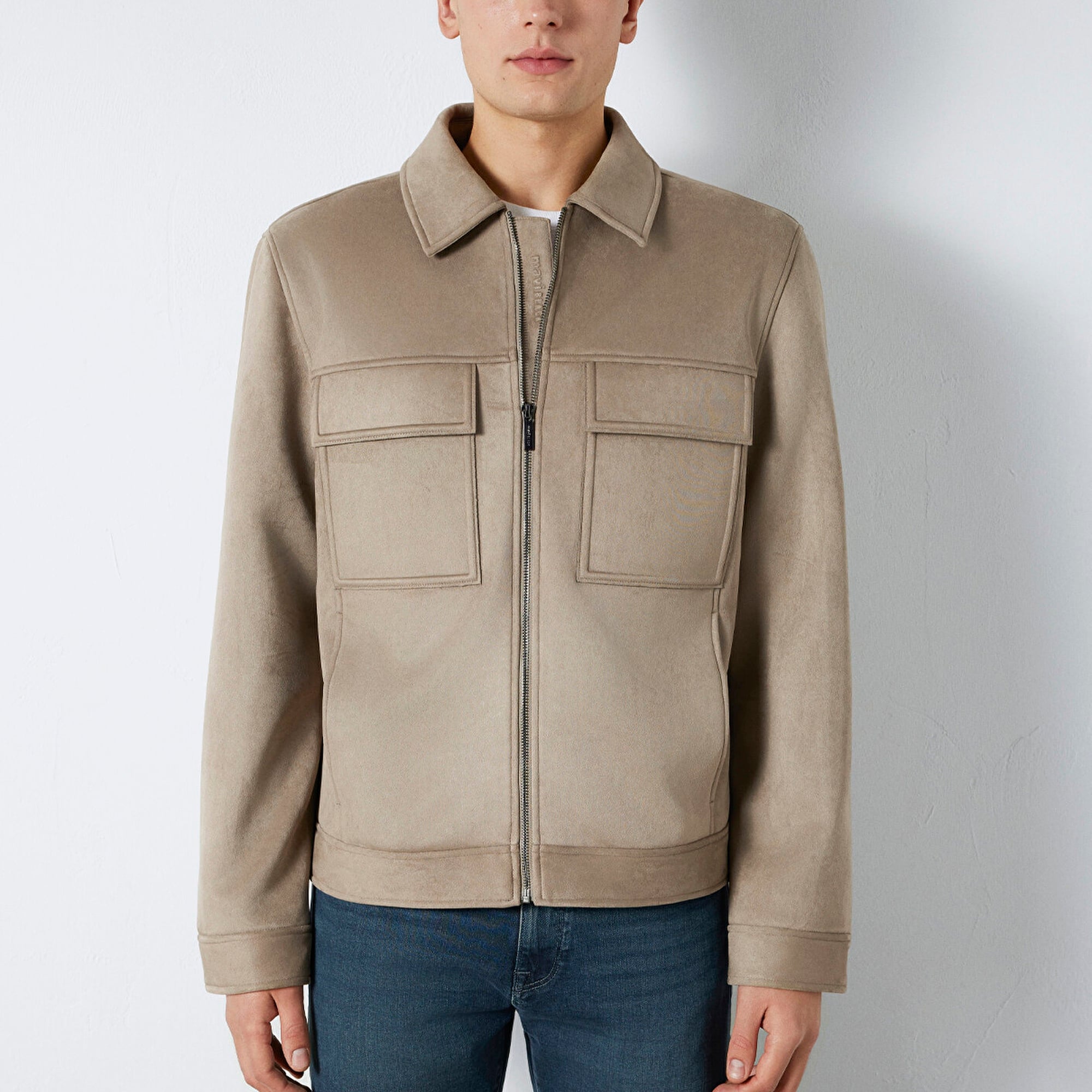 Mavi Mavi Black Cep Detaylı Bej Suni Deri Ceket Regular Fit / Normal Kesim 0110783-80697