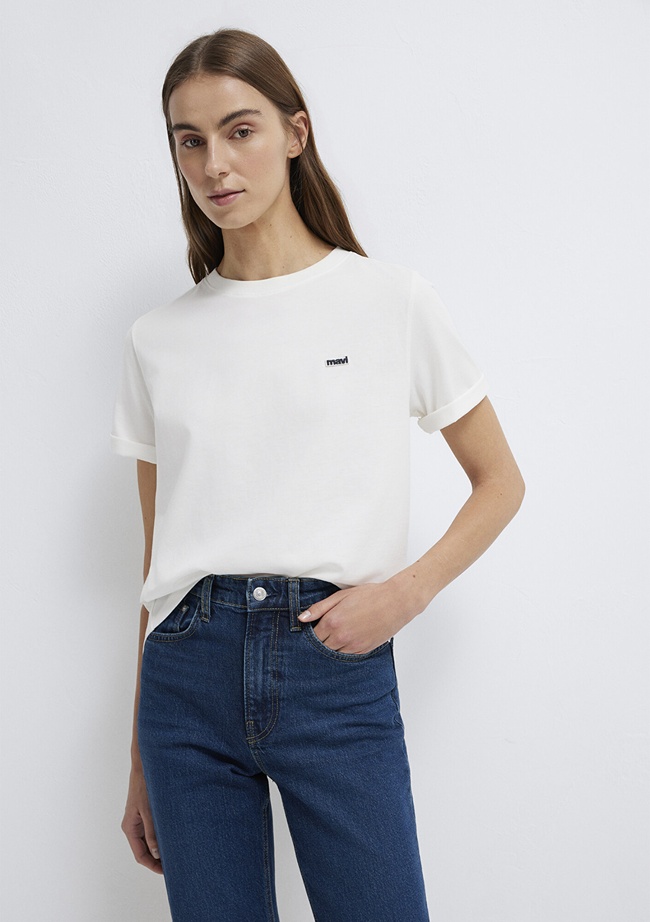  Mavi Mavi Logo Baskılı Ekru Tişört Regular Fit / Normal Kesim 1613407-70057