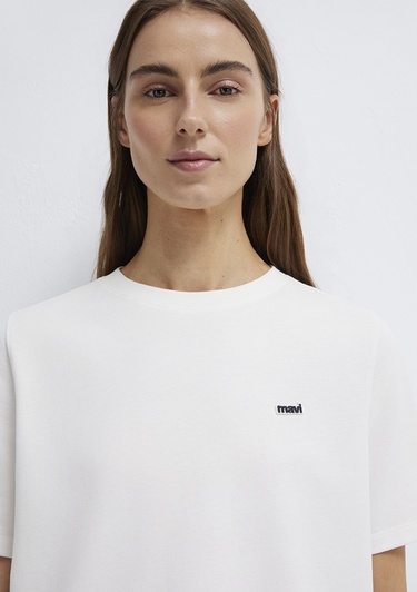  Mavi Mavi Logo Baskılı Ekru Tişört Regular Fit / Normal Kesim 1613407-70057