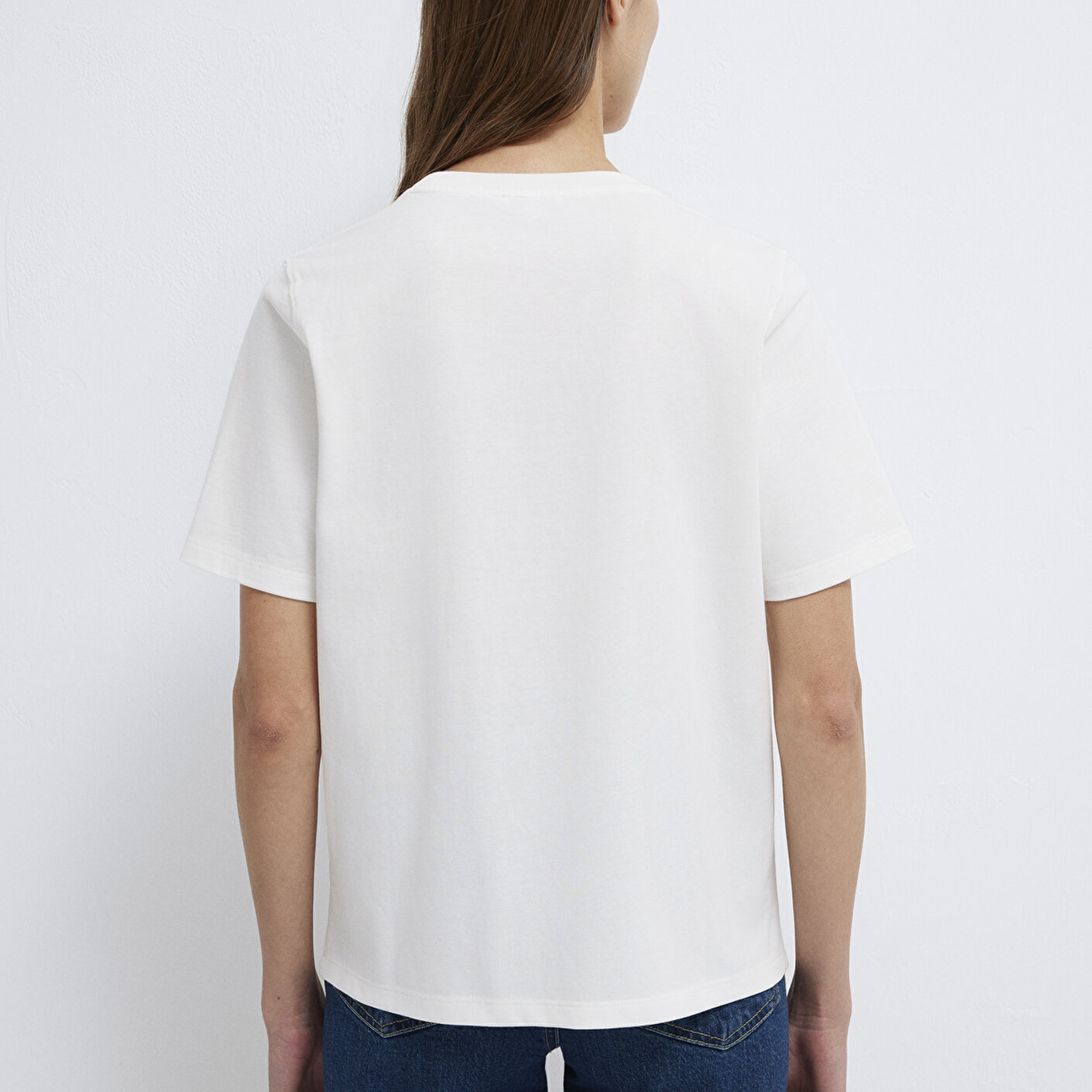 Mavi Mavi Logo Baskılı Ekru Tişört Regular Fit / Normal Kesim 1613407-70057