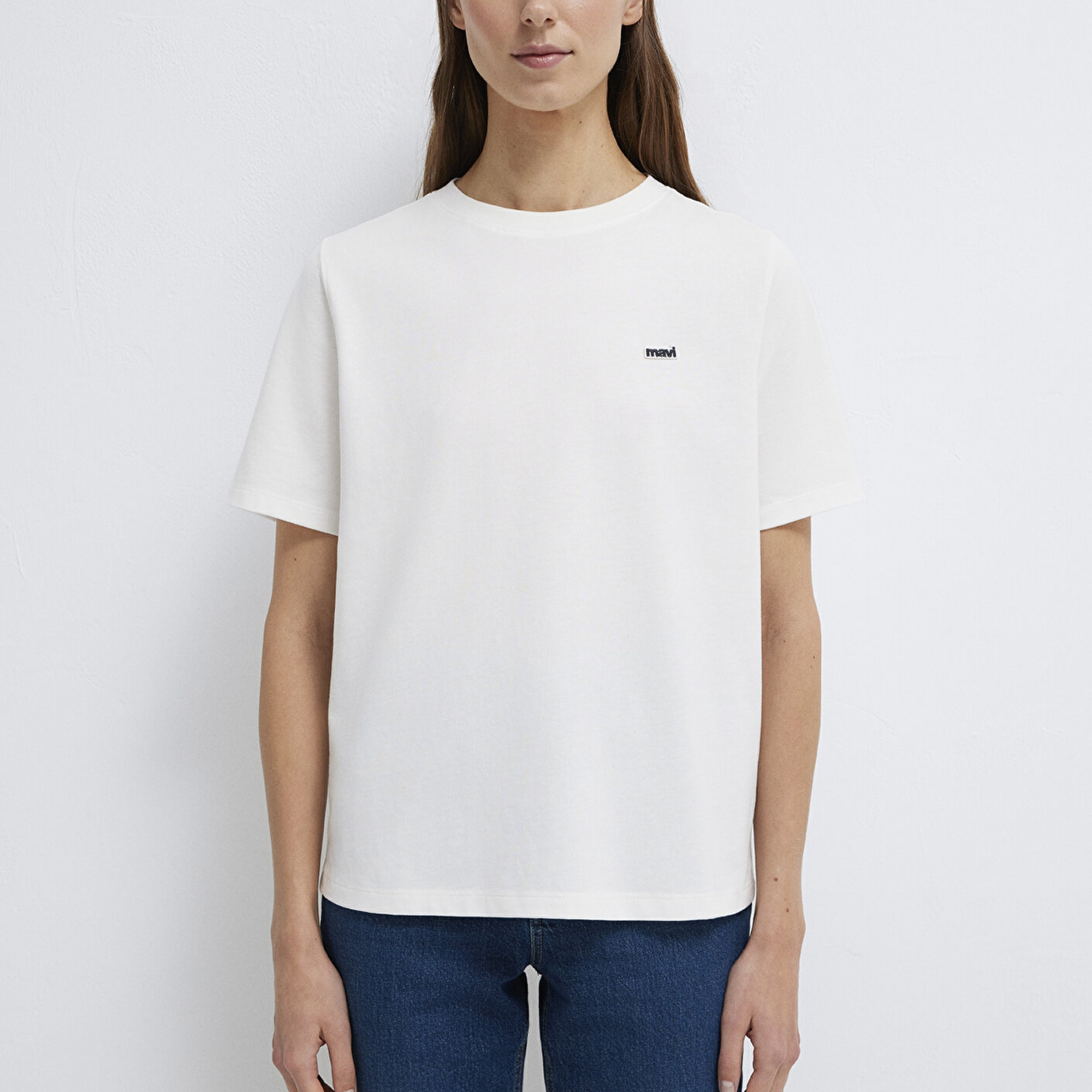 Mavi Mavi Logo Baskılı Ekru Tişört Regular Fit / Normal Kesim 1613407-70057