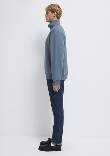  Mavi Yarı Fermuarlı Mavi Basic Sweatshirt 0S10419-80889