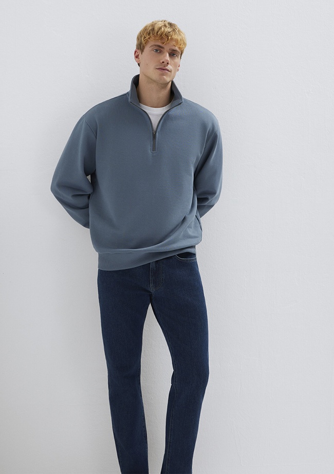  Mavi Yarı Fermuarlı Mavi Basic Sweatshirt 0S10419-80889