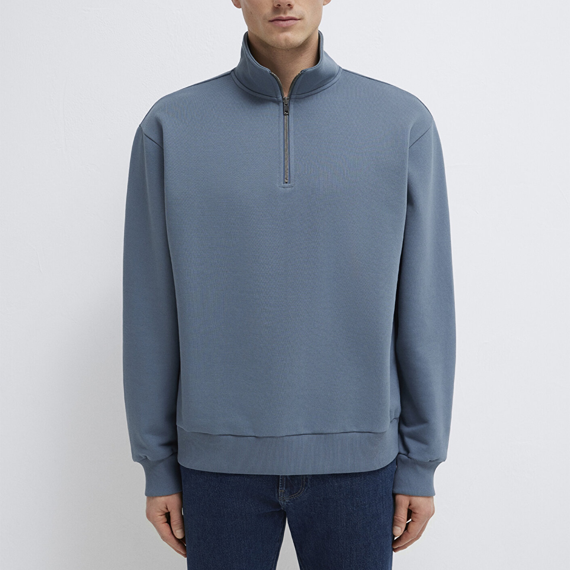Mavi Yarı Fermuarlı Mavi Basic Sweatshirt 0S10419-80889