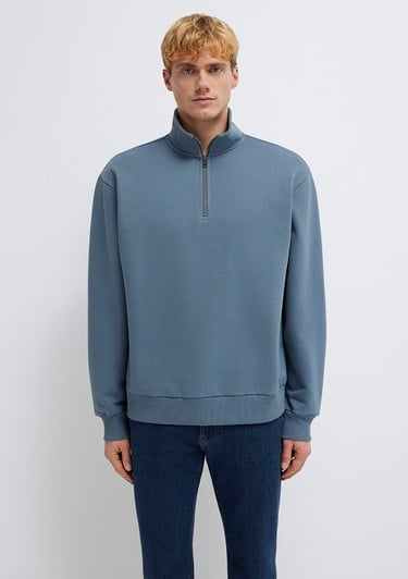  Mavi Yarı Fermuarlı Mavi Basic Sweatshirt 0S10419-80889
