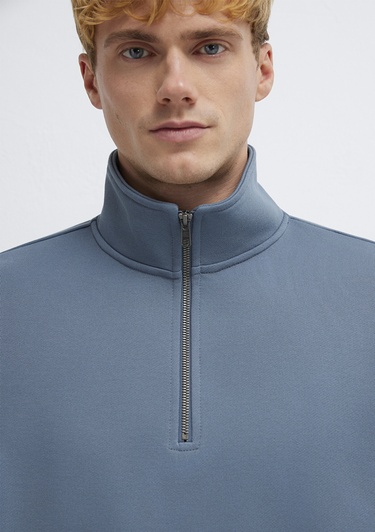  Mavi Yarı Fermuarlı Mavi Basic Sweatshirt 0S10419-80889