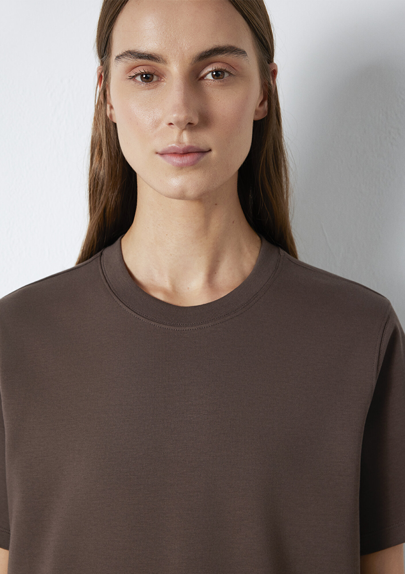 Mavi Kahverengi Basic İnterlok Tişört Loose Fit / Bol Rahat Kesim 1613820-71603