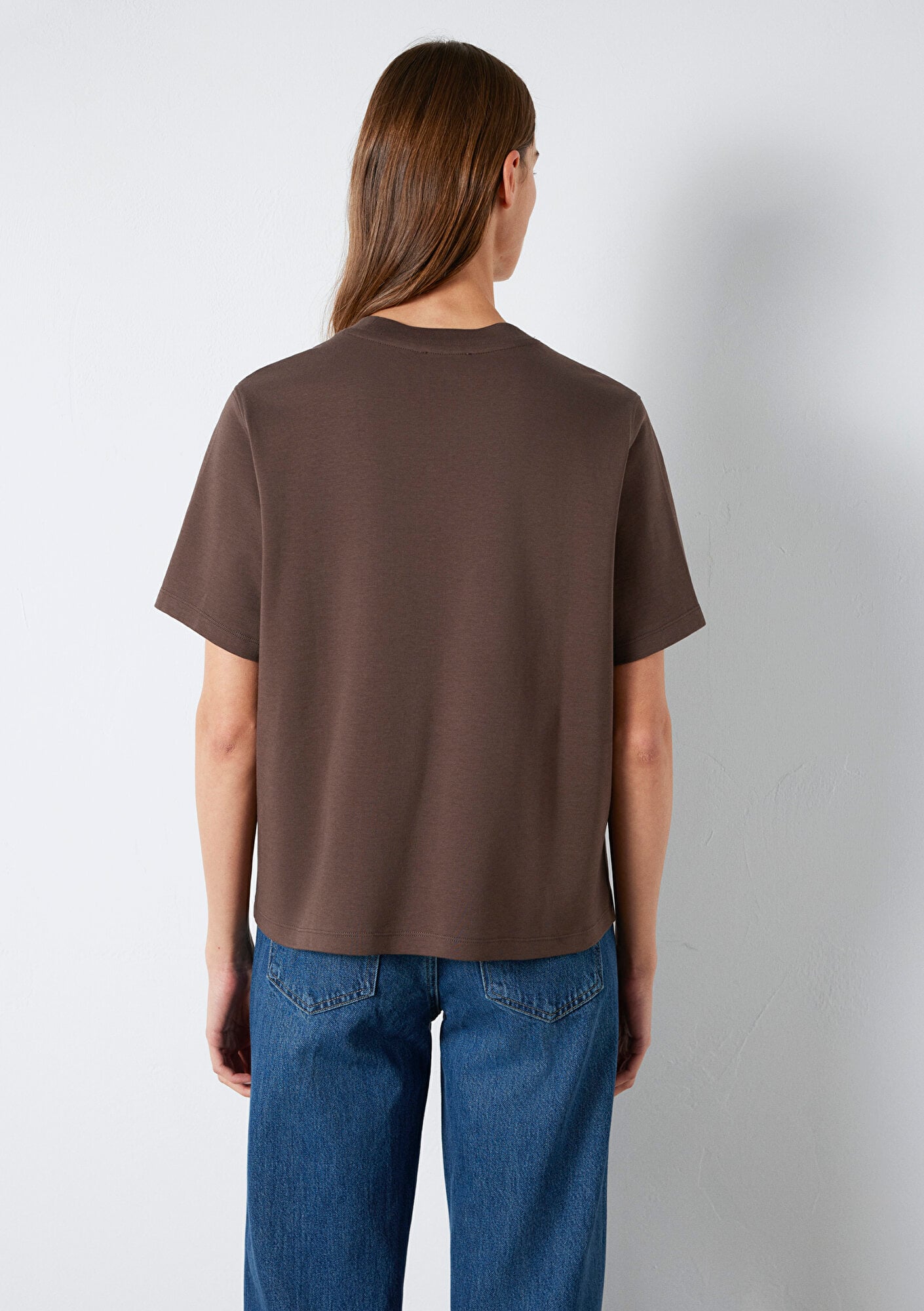 Mavi Kahverengi Basic İnterlok Tişört Loose Fit / Bol Rahat Kesim 1613820-71603