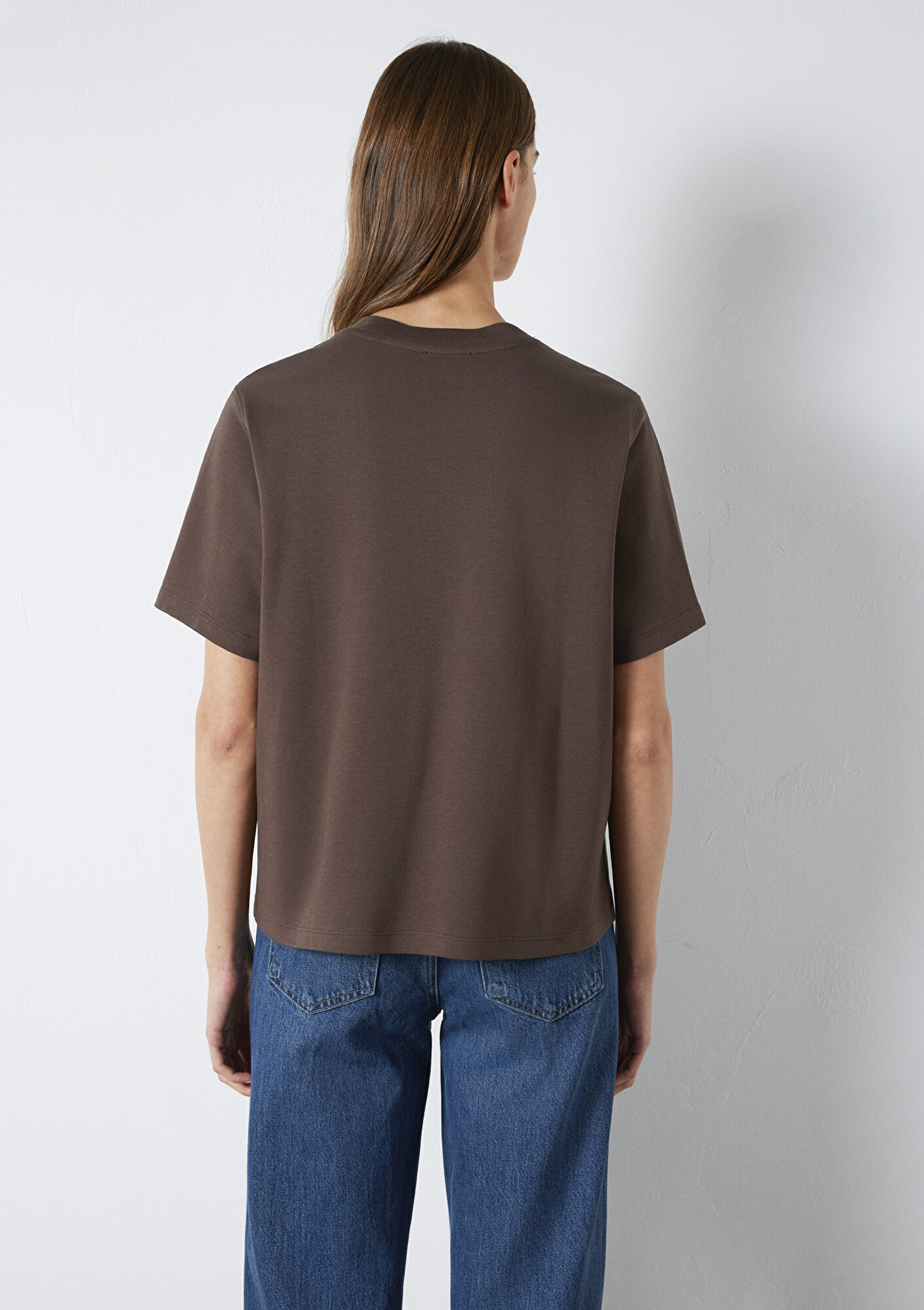  Mavi Kahverengi Basic İnterlok Tişört Loose Fit / Bol Rahat Kesim 1613820-71603