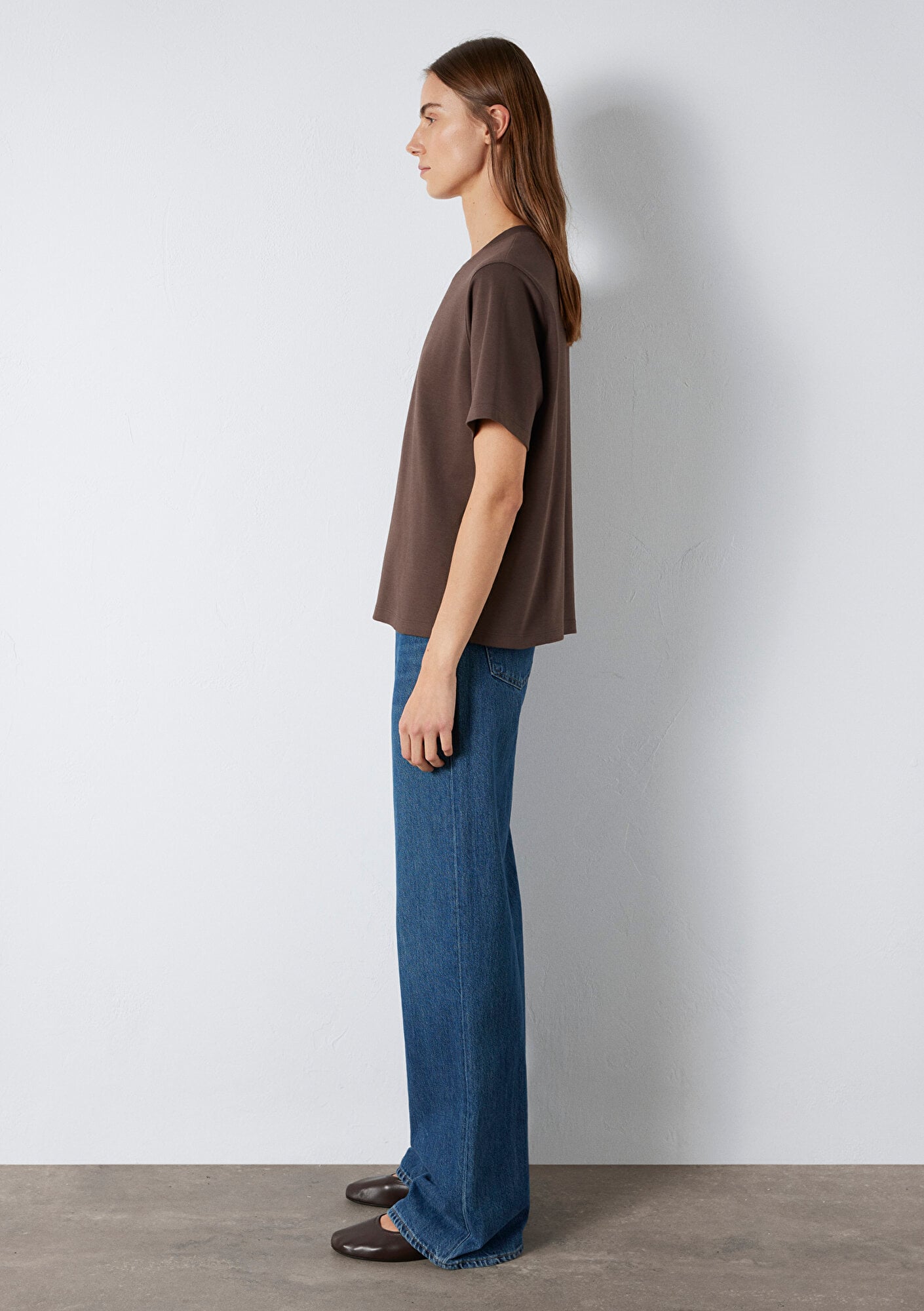 Mavi Kahverengi Basic İnterlok Tişört Loose Fit / Bol Rahat Kesim 1613820-71603