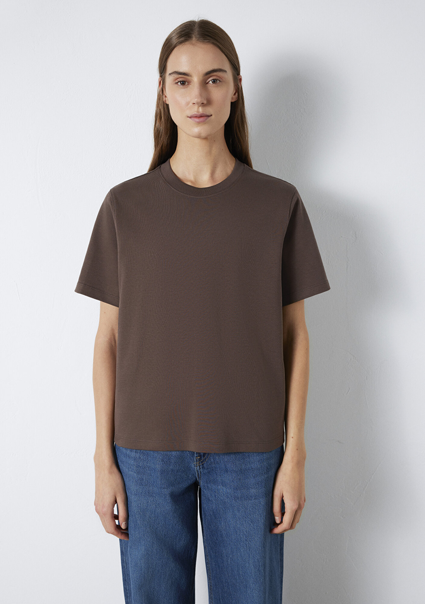  Mavi Kahverengi Basic İnterlok Tişört Loose Fit / Bol Rahat Kesim 1613820-71603