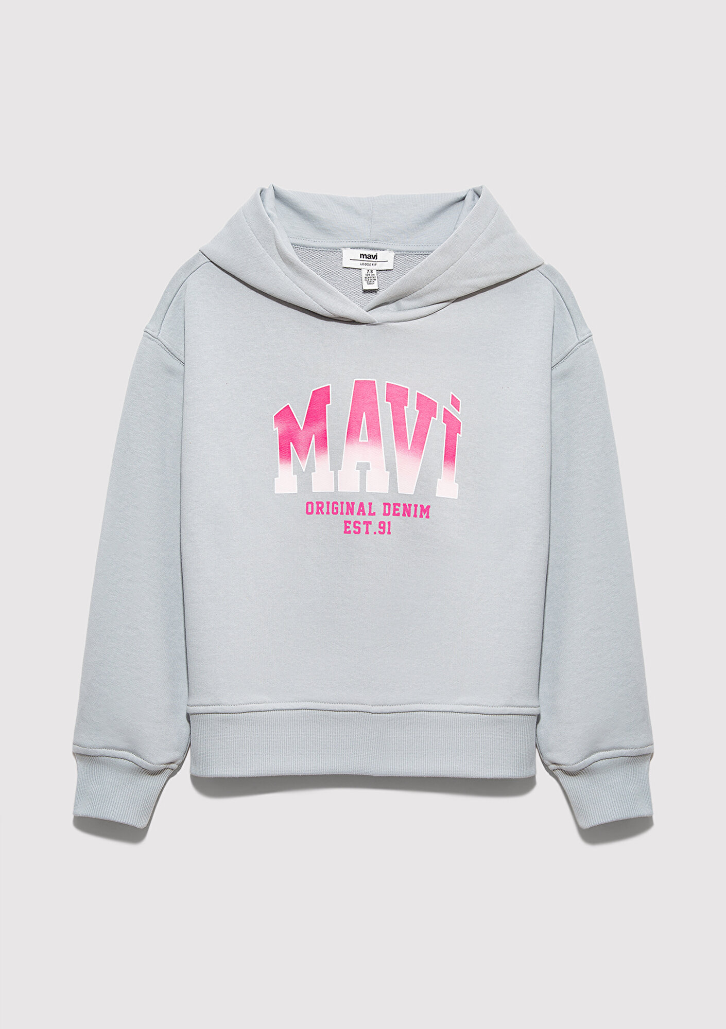  Mavi Mavi Logo Baskılı Kapüşonlu Gri Sweatshirt 7S10179-70075