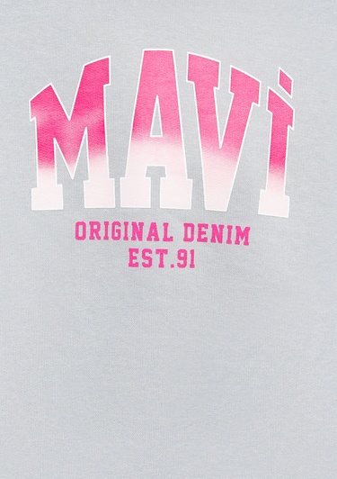 Mavi Mavi Logo Baskılı Kapüşonlu Gri Sweatshirt 7S10179-70075