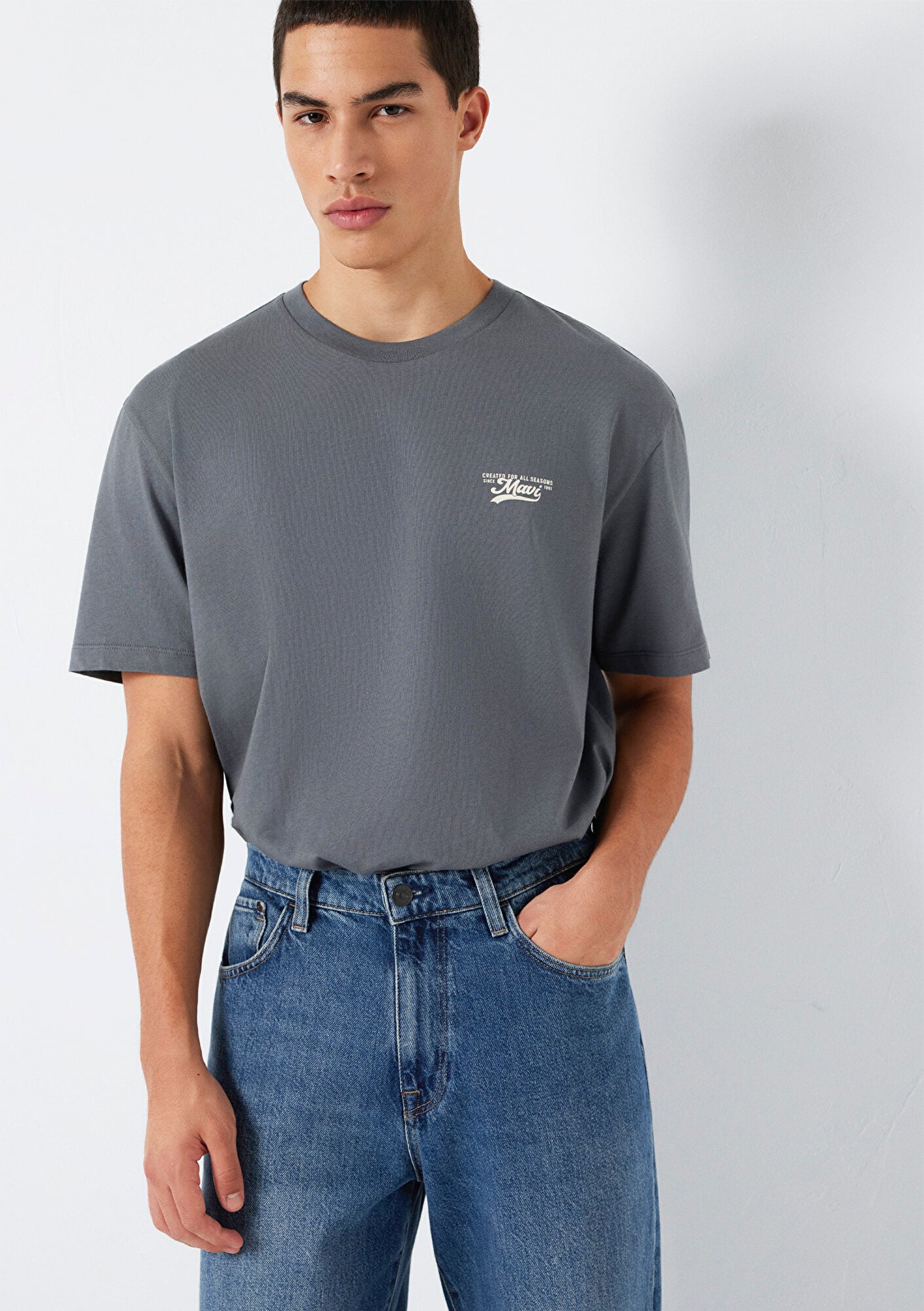 Mavi Mavi Baskılı Gri Tişört Loose Fit / Bol Rahat Kesim 0612840-80776
