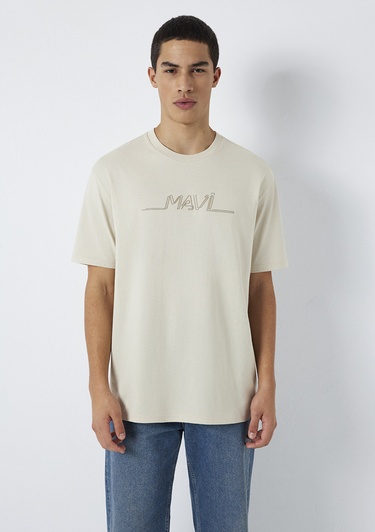  Mavi Mavi Baskılı Bej Tişört Loose Fit / Bol Rahat Kesim 0613128-70144