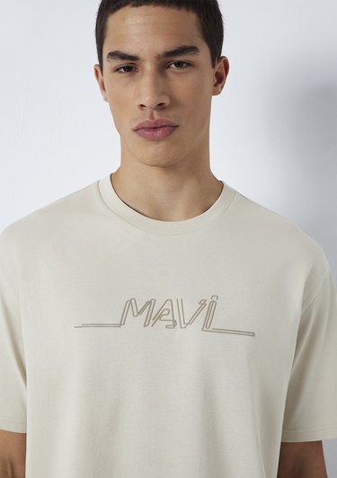  Mavi Mavi Baskılı Bej Tişört Loose Fit / Bol Rahat Kesim 0613128-70144