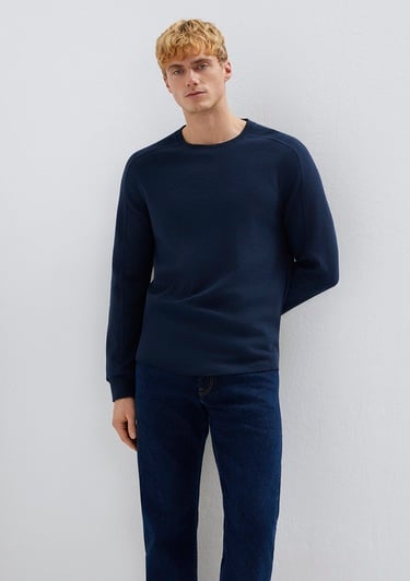  Mavi Uzun Kollu Dokulu Lacivert Basic Tişört Slim Fit / Dar Kesim 0610106-70490