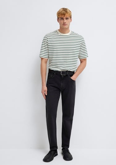  Mavi Yeşil Çizgili Ekru Tişört Loose Fit / Bol Rahat Kesim 0613274-71930