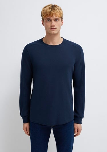  Mavi Uzun Kollu Dokulu Lacivert Basic Tişört Slim Fit / Dar Kesim 0610106-70490