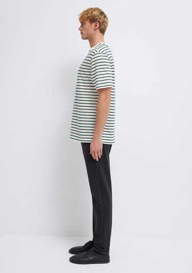  Mavi Yeşil Çizgili Ekru Tişört Loose Fit / Bol Rahat Kesim 0613274-71930