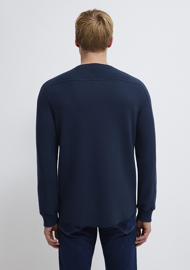  Mavi Uzun Kollu Dokulu Lacivert Basic Tişört Slim Fit / Dar Kesim 0610106-70490