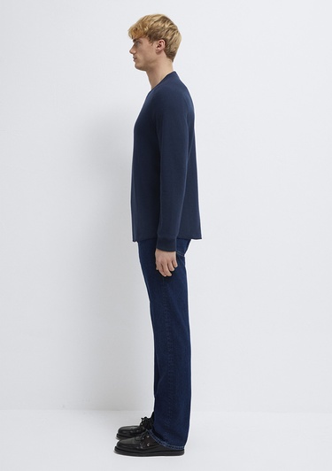  Mavi Uzun Kollu Dokulu Lacivert Basic Tişört Slim Fit / Dar Kesim 0610106-70490