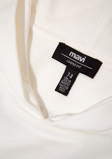  Mavi Stand Together Baskılı Kapüşonlu Ekru Sweatshirt 6S10181-70057