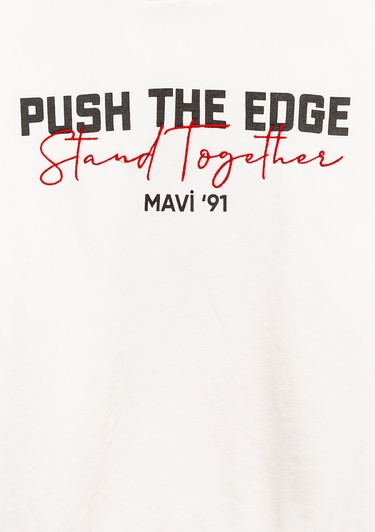  Mavi Stand Together Baskılı Kapüşonlu Ekru Sweatshirt 6S10181-70057