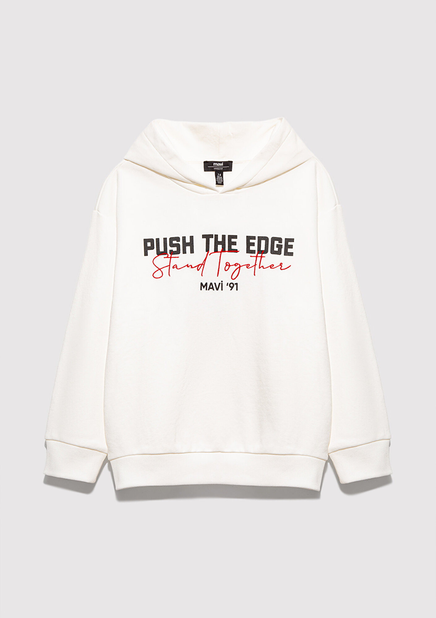  Mavi Stand Together Baskılı Kapüşonlu Ekru Sweatshirt 6S10181-70057