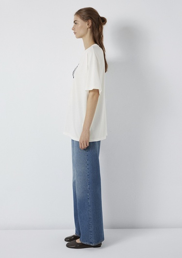  Mavi Mavi Logo Baskılı Ekru Tişört. Oversize / Geniş Kesim 1600843-81964